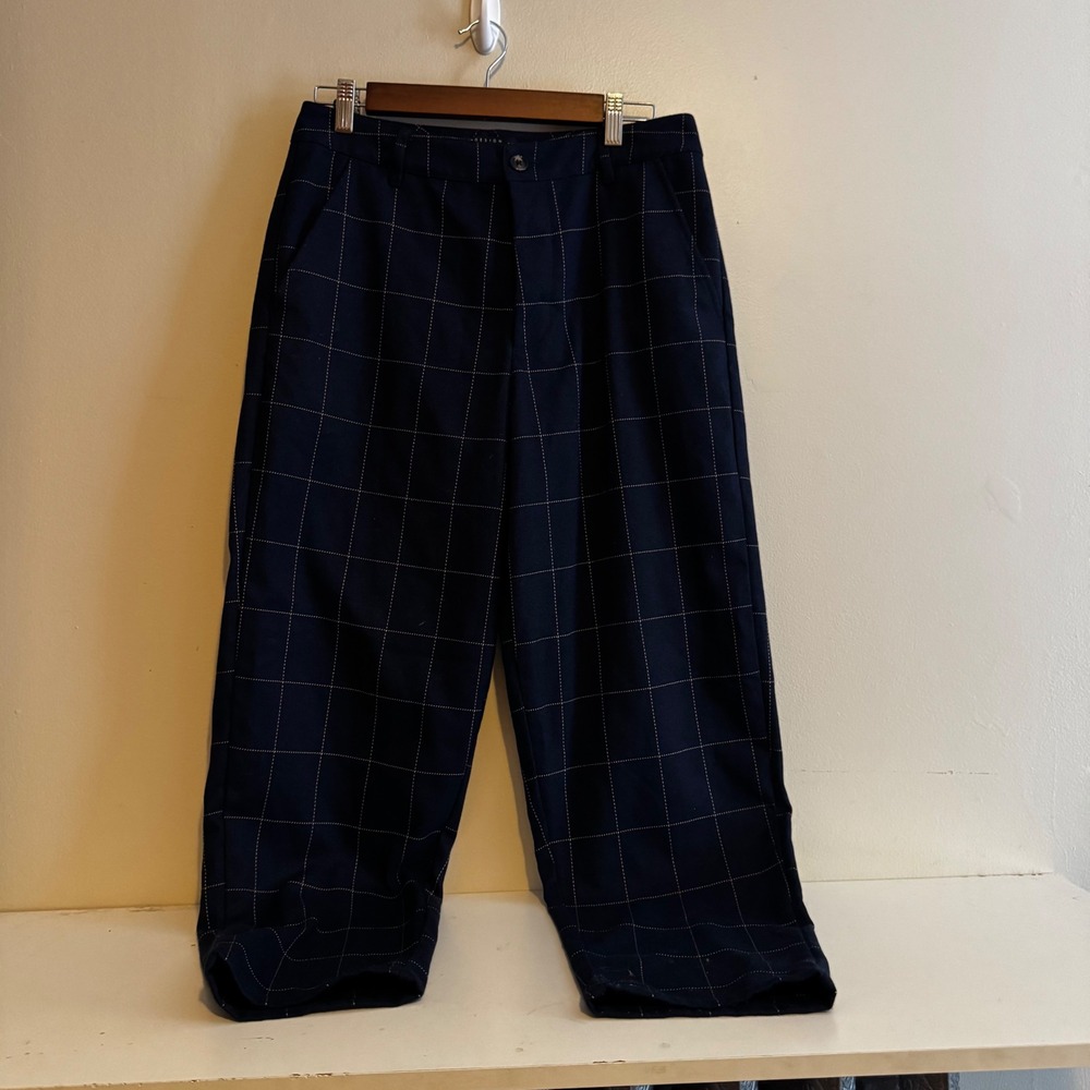 ASOS Men's Navy Windowpane Check Trousers 31x30 Fall Capsule Staples Classic